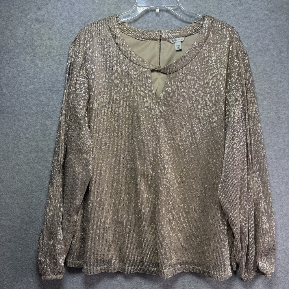 Cato Womens Plus 22/24W Gold Metallic Blouse Shimmer Open Slit Sleeve